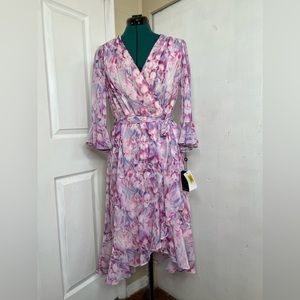 Adrianna Papell Faux Wrap Floral Midi Dress For Women Size 10 Medium NWT